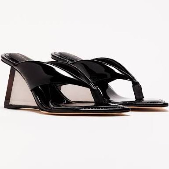 Good American Shoes - GOOD AMERICAN CINDER RELLA PATENT LEATHER THONG CLEAR WEDGE SANDALS NIB SZ 8